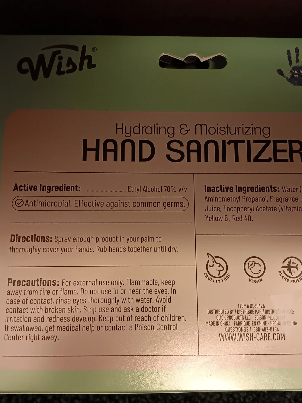 Wish Hydrating & Moisturizing Hand Sanitizer - Green and Peach 1.5oz Each.